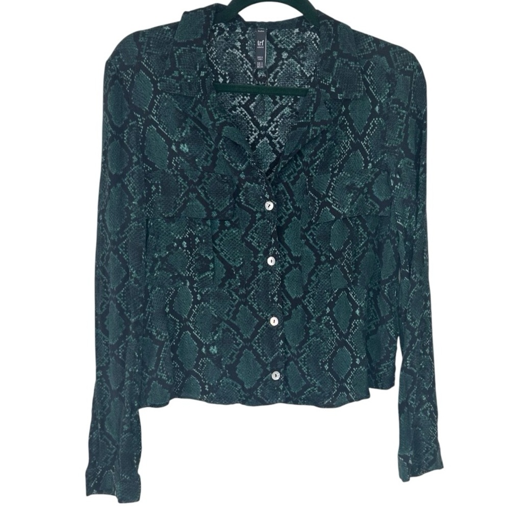 ZARA Snakeskin Button Downn Shirt Green Small